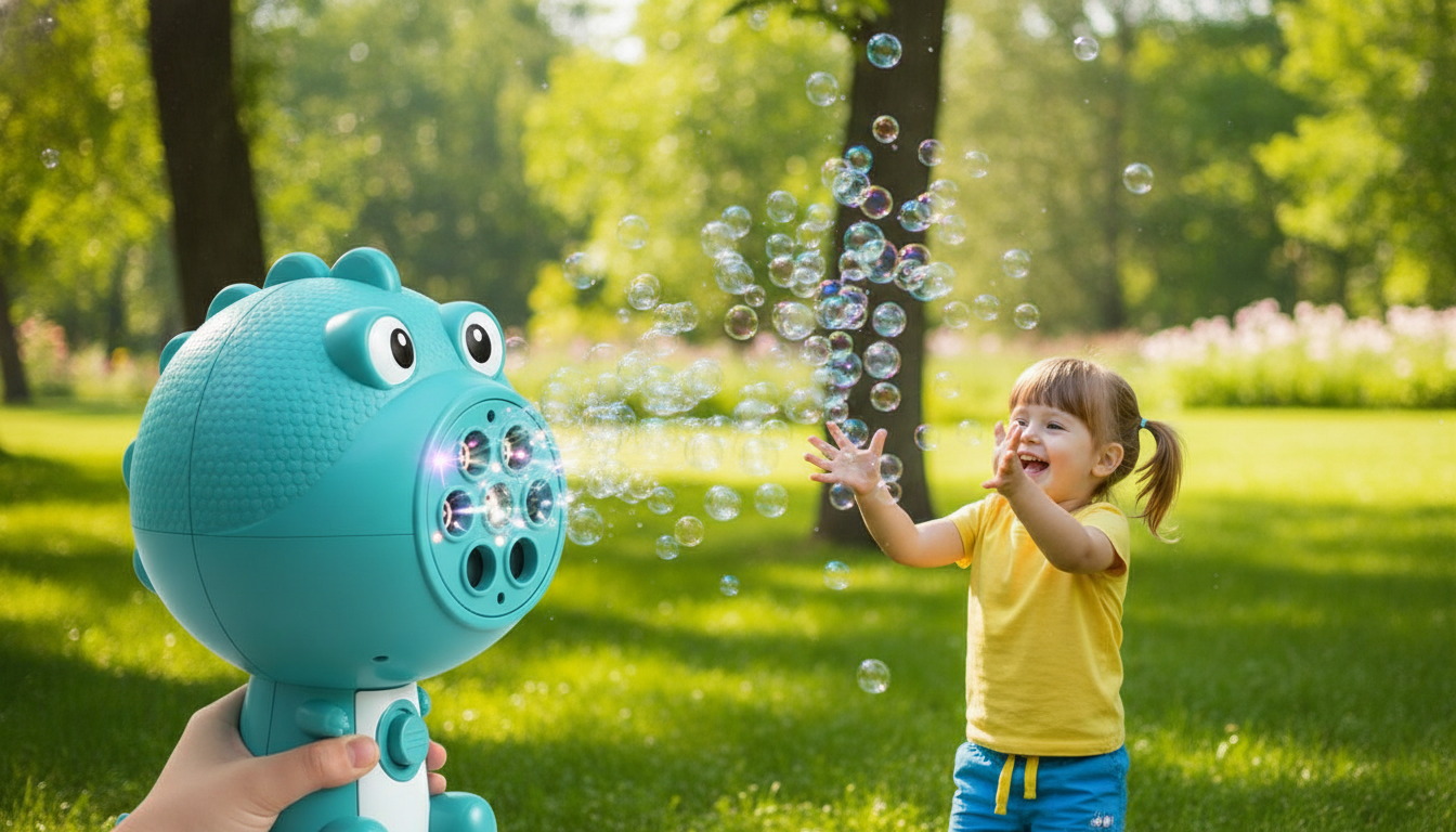 8-Hole Dinosaur Bubble Machine: Music, Lights & Fun